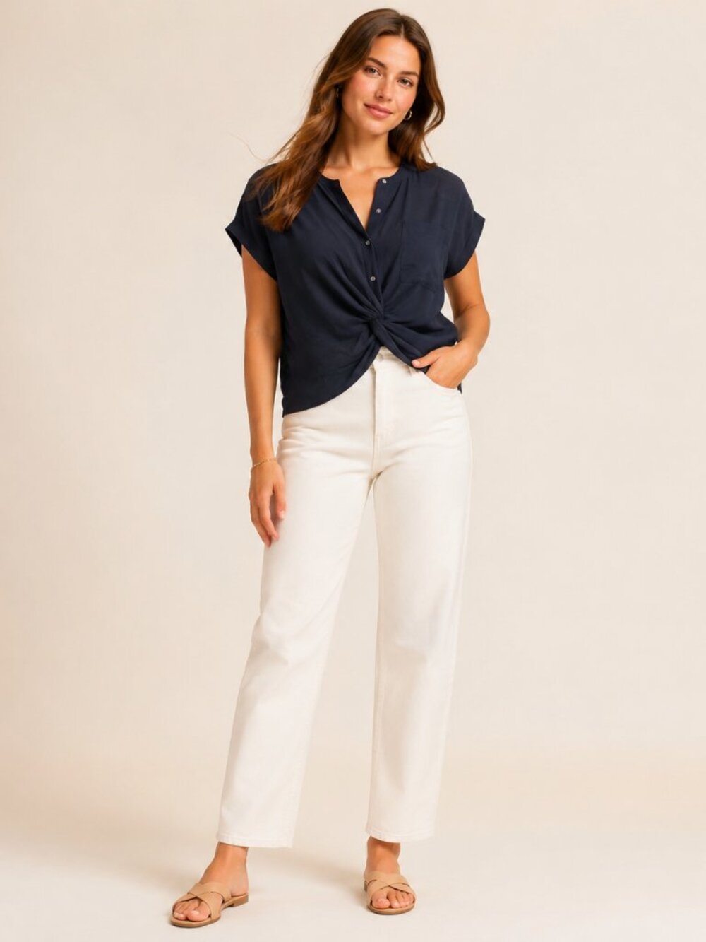 Abercrombie & Fitch Black Short-Sleeve Twist-Front Shirt
